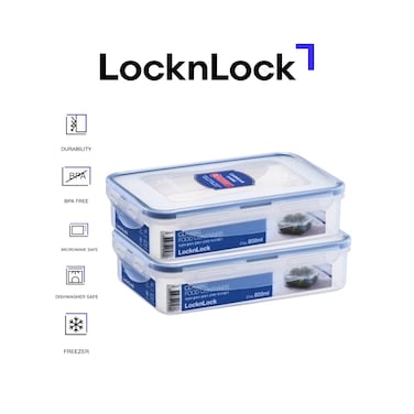LocknLock Classic Airtight Rectangular Containers 800ml Set of 2 - BPA-Free, Microwave &amp; Freezer Safe
