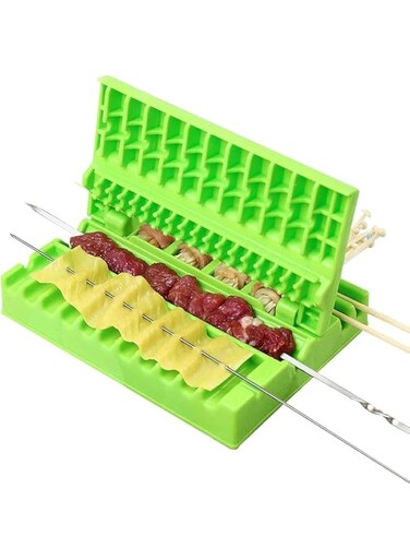 SYOSI 4PCS Multifunction Barbecue Meat Skewer Machine Quick Portable Meat Skewer Box Easy Skewer Tools Creative Meat Kebab Maker Outdoor BBQ Gadget Kitchen Accessories