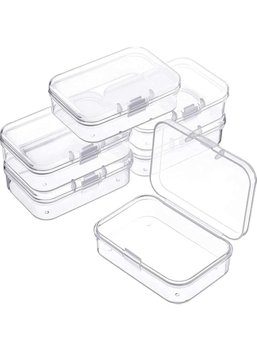 DELFINO 6 Pieces Mini Plastic Clear Beads Storage Containers Box for Collecting Small Items, Beads, Jewelry, Business Cards, Game Pieces, Crafts (2.52 x 1.73 x 0.79 Inch)