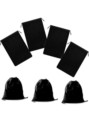 Keadic 4Pcs Silver Storage Bags Set, Black Anti Tarnish Fabric Cloth Bags for Jewelry Silverware Flatware Cleaning Protection (7.8 x 12 Inches)