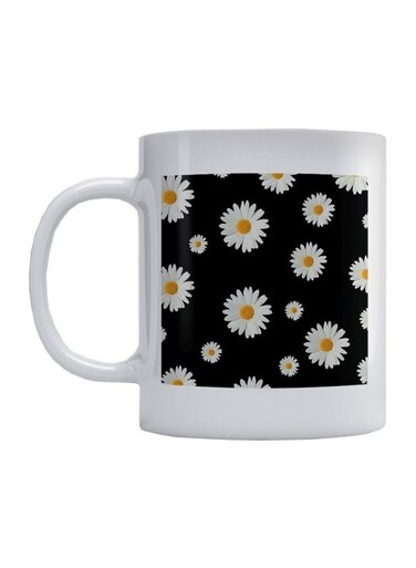 Flowers Printed Mug White/Black/Yellow