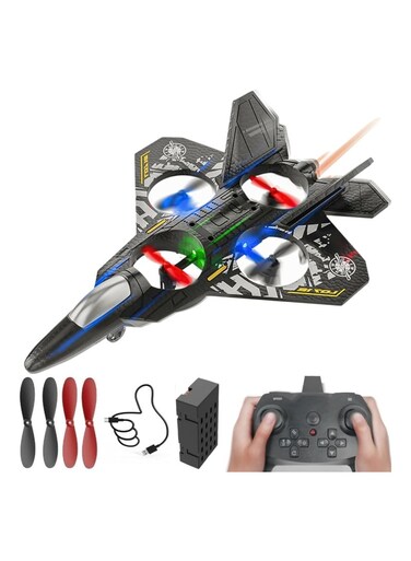 Generic 2.4GHz RC Fighter Plane Drone With Remote Control - Rechargeable Electric Quadcopter Airplane Jet Toy With Auto Hover, 3D Flip, And LED Lights, Lightweight EPP Foam Design, Beginner-Friendly