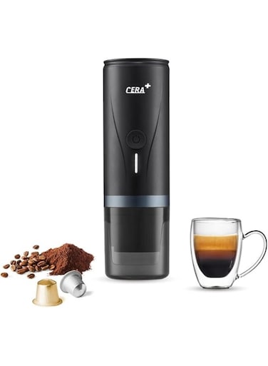 CERA+ Portable Electric Espresso Machine with Self-Heating in 3-4 Minutes, 20-Bar Mini Coffee Machine with Rechargeable Battery, Compatible with NS Capsules and Ground Coffee for Travel