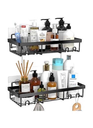 NBLE 2 pack Bathroom Shelf,Bathroom Shower Shelf,No Drilling Bathroom Shelf Wall Mounted Stainless Steel Shower Shelves for Bathroom,Toilet,Kitchen（Black）