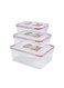 Clear Plastic Food Storage Containers Set of 3, Rectangular, Airtight Locking Lids, Kitchen Organiser