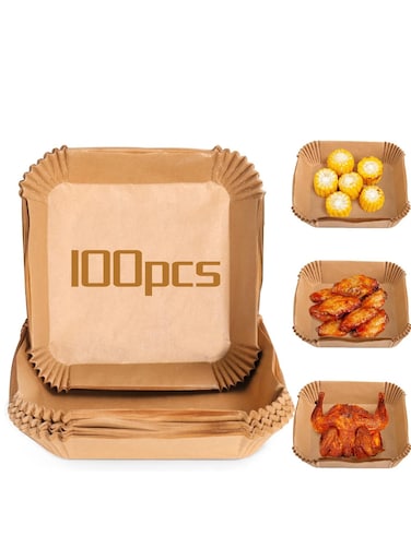 100 Pc Air Fryer Square Paper Liners - Air Fryer Paper 20 Cm   Non Stick 7.9 Inch Air Fryer Disposable Paper Liner   Air Fryer Liner Parchment Paper for Air Fryer   Square Air Fryer Liners