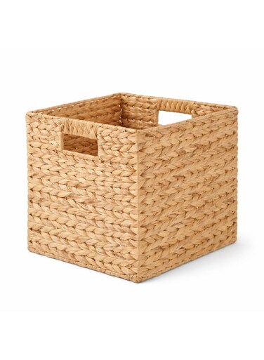 Water Hyacinth Storage Basket with Handle &acirc;&euro;&ldquo; L 26.5 x B 26.5 x H 26.5 cm, Eco-Friendly Woven Seagrass Basket for Home Organization, Bedroom, Living Room, Bathroom &amp; Toy Storage