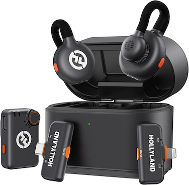 Hollyland Lark M2S Ultimate Combo (Camera RX+Lightning RX+Type-C RX) Wireless Lavalier Microphone for iPhone/Camera/Android/PC, Compact Mic, Titanium Clip, Noise Cancelling, Vlog