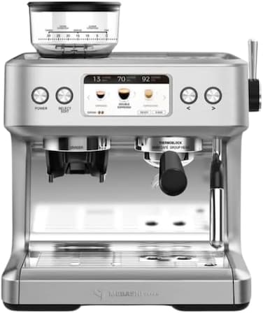 MEBASHI Commercial Coffee Machine with Grinder, 2.8L Tank, 20 Bar, TFT Screen, 58mm Brewing System, (ME-CCM2070), 3000W (Stainless Steel)
