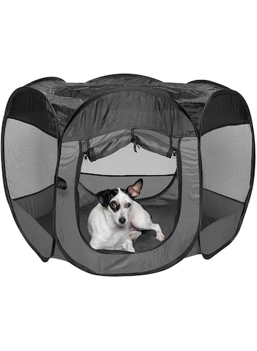 Furhaven Pet House For Dogs And Cats - Indoor-Outdoor Pop Up Playpen And Exercise Pen Dog Tent Puppy Playground, Gray, Medium