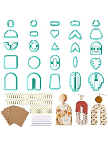 TAINSKY Polymer Clay Cutters Set, 25 Shapes Clay Earring Cutters with 145 Earrings Accessories for Polymer Clay Jewelry Making