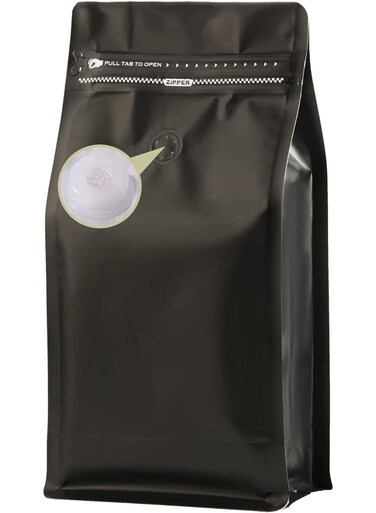 Coffee Bags With Valve (16 oz, 1 lb, 25pcs) - Black High Barrier Aluminumed Foil Flat Bottom Heat Sealed Packaging for Coffee Beans - Side Zipper Resealable for Home or Business