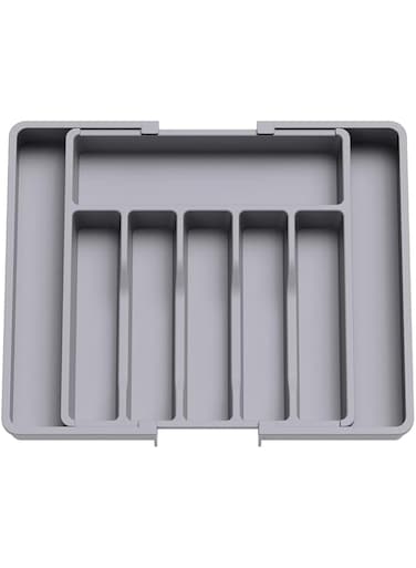 Beauenty Expandable Silverware Drawer Organizer, Adjustable Utensil &amp; Cutlery Tray, Large Capacity Kitchen Flatware Organizer for Spoons, Forks, Knives (Grey)