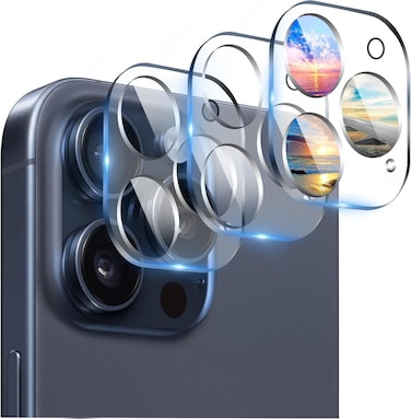 Muzz Camera Lens Protector for iPhone 15 pro", 3 Pack, 9H Hardness, Anti-Scratch, Case Friendly, No Effect on Night Shots (iPhone 15 Pro)