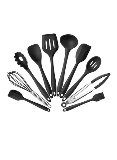 10-Piece Silicone Kitchen Non-Stick Pan Set Black 0.78kg