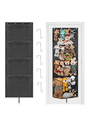 Hanging Stuffed Animal Storage, Over Door Large Plush Toy Organizer with Metal Hook, Baby Accessory Holder Idea for Nursery, Doll &amp; Bear Mesh Hammock Bag for Girl Boy Kid Room
