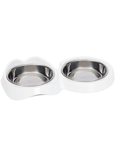 Catit PIXI Double Feeding Dish, Whisker Stress Free Food &amp; Water Cat Bowl