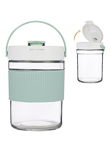 Premium Flip-Top Glass Pitcher, (40 fl.oz) Glass Container with Handle and Spout Airtight Leakproof Glass Jar Pitcher with Airtight Flip-Top Design for Food Storage, Dishwasher and Refrigerator Safe