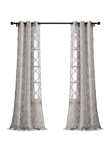 Lush Decor Gray Avon Trellis Grommet Sheer Window Curtain Panel Pair (84" x 38")