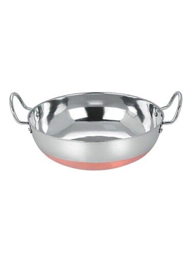 Copper Bottom Kadai Deep Stainless Steel Wok with Handle 22cm