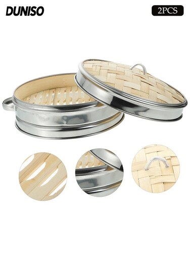 20cm Bamboo Steamer Basket with Lid,Steamer Cage with Double Handle ,for Buns,Dumplings ,Rice and Vegetables
