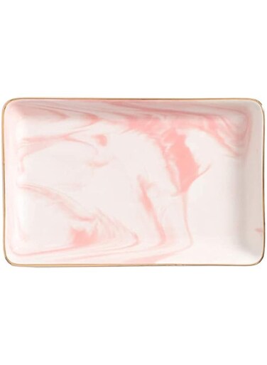 Binoster Marble Ceramic Jewelry Tray Ring Holder Ring Organizer with Housewarming Gift (Pink (Large)
