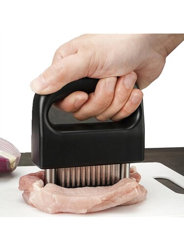 Meat Tenderizer with 48 Stainless Steel Ultra Sharp Needle Blades, Handheld Meat Tenderizer Needle, Kitchen Cooking Tool Best for Tenderizing Chicken, Beef, Pork, Fish (Black)