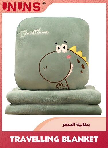 15" Stuffed Dinosaur Travel Blanket and Pillow Set,3 In 1 Plush Stuffed Hugging Pillow With Pillow Blanket For Kids Gift Travel Airplane Train Bed Office Nap