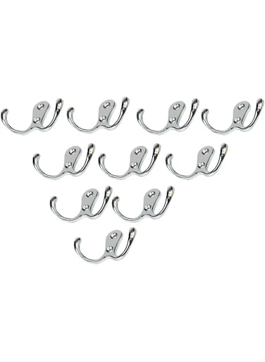 Robustline Multipurpose Wall Mounted Double Coat Hooks for Clothes, Coats, Hats, Belts, Towels (10, Chrome Plated)