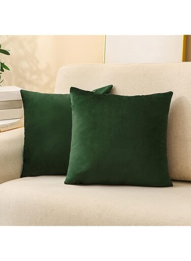 Moloudan Velvet Throw Pillow Covers, Christmas Decorative Square Pillowcase, Soft Solid Cushion Covers for Sofa Couch Living Room Bedroom(Dark Green, 18 x 18 Inches, 2-Pack)