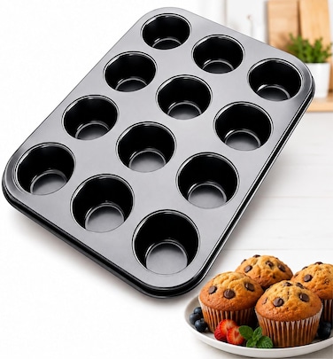 12-Cavity Muffin Baking Pan, Premium Non-Stick Cupcake Tray, Carbon Steel Bakeware for Cupcakes, Muffins, Cheesecakes and Desserts