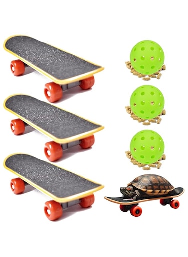 Lengnuantazhi 3 Sets of Tortoise Skateboard and Treat Ball, Turtle Fast Skate Accessory Funny Pet Turtles Playing and Training Toy, Mini Walking Skateboards Parrot Reptile Skateboard Toys (Green)