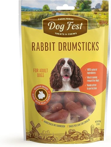 Dog Fest Rabbit Drumsticks 90 g - High-Protein Dog Treats with 100% Natural Ingredients, for Adult Breeds