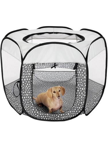 Furhaven Pop Up Playpen Pet Tent Playground - Gray Pebbles, Medium