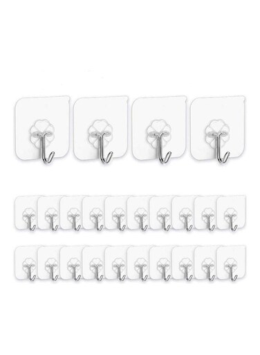 24 Piece Wall Hooks Clear/Silver 120grams