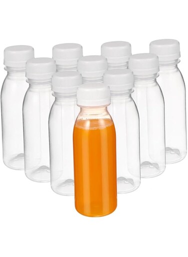 EOMECUIGAO 10Pcs 100ml Plastic Juice Bottles with Lids, Reusable, Leak Proof, Spill Proof, Ideal for Drink, Juice, Milk, Yogurt, Beauty, Household, Kitchen, Scientific Lab Storage