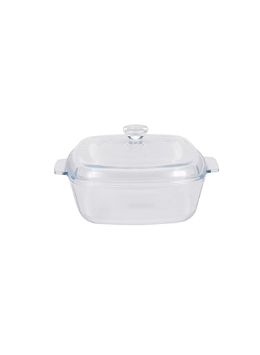 1.5 L Glass Baking Dish with Lid-RF12200/ Square Tray Perfect for Baking and Serving/ Casserole with Easy Grab Handles and Knob/ Oven, Dishwasher and Freezer Safe Clear