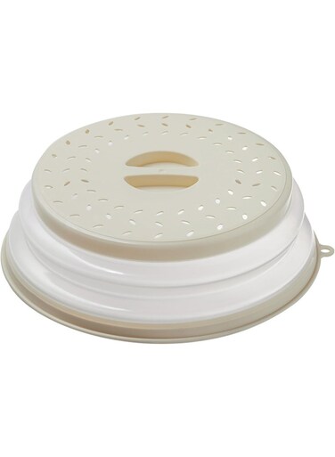 Foldable Microwave Splatter Cover - Multi-Function Anti-Splash Foldable Lid, High-Transparency TPR Material, Oil-Resistant Splatter Guard Foldable White Heating Cover, Vented &amp; Dishwasher Safe &acirc;&euro;&ldquo; Doubles as Fruit Drainer Basket &amp; Colander &acirc;&euro;&ldquo; Kitchen Gadget for Meal Prep &amp; Reheating, 27 cm