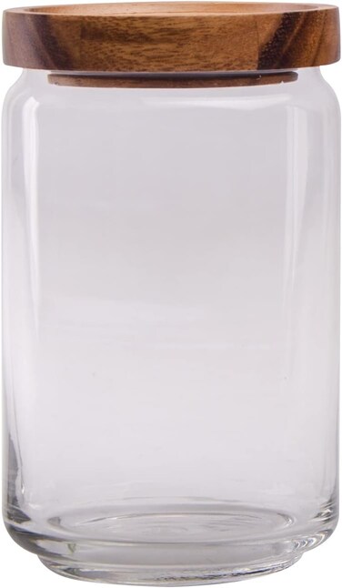 Glass Canister With Stackable Wooden Lid (Medium) 750ML