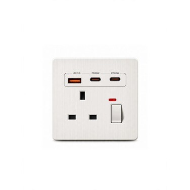 Multi Function Wall Socket with USB A and Dual USB C Ports, Fast Charging and Safety Protection