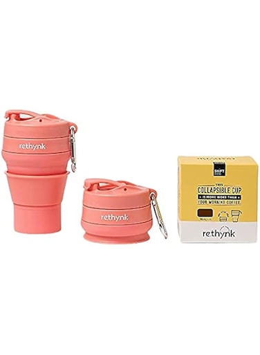 re.thynk Reusable Leakproof BPA-Free Collapsible Coffee Cup with Lid for Hot and Cold Beverages (350ml, Pink)