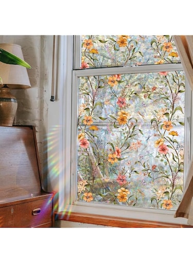 KASTWAVE Stained Glass Window Film Privacy, Sun Blocking Anti UV Rainbow Window Clings, Anti UV Stained Glass Rainbow Decals, Static Cling Window Tint for Home and Office, 15.7" x 39.4