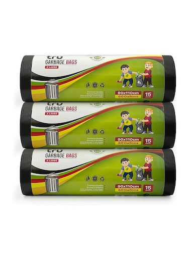 tru Garbage Bags Compact Roll Black 90x110cm - Pack of 3