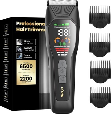 ENSSU Hair Clippers For Men Professional, Rechargeable Hair Trimmer Cordless Barber Clippers With 50mm Blade, Large LED Display, 180-Minutes Runtime For Home Hair Cutting