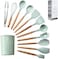 Silicone Cooking Kitchen 11PCS Wooden Utensils Tool for Nonstick Cookware,Cooking Utensils Set with Bamboo Wood Handles for Nonstick Cookware，Non Toxic Turner Tongs Spatula Spoon Set
