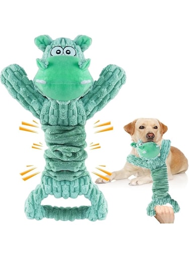 Bolivia's Large Squeaky Dog Toys, Soft Fabric Mint Green River Horse Dog Toys with Crinkle Paper, Interactive Puppy Chew Toys Dog Pull Toy for Small, Middle, Big Dogs