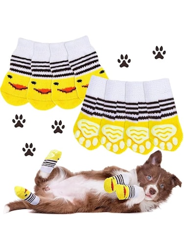 ELECDON Non-Slip Dog Socks, 8 Pieces Puppy Paw Protector Socks with Rubber Reinforcement Dog Grip Socks Covers for Dog Indoor Wear on Hardwood Floor Keep Warm