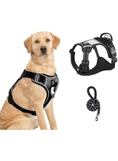 Ankila Dog Harness for Large Dogs No Pull, Reflective Dog Vest Harness, Adjustable Pet Harness with 2 Leash Clips, No Choke Dog Vest, Dog Harness with Easy Control Handle (Black, M)