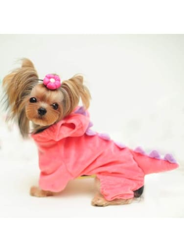 DELIFUR Dinosaur Dog Halloween Costume Pet Dino Hoodie for Small Dogs Cats (S, Pink)