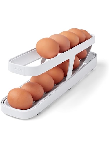 YouCopia Rolldown Refrigerator Egg Dispenser, Holder for Fridge Storage, One Size, White
